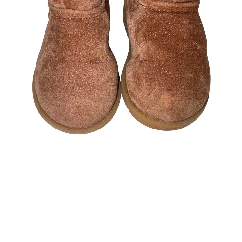 Nine West Girls Brown Glitter‎ Faux Fur Winter Boots Rose Gold Accents Kids
